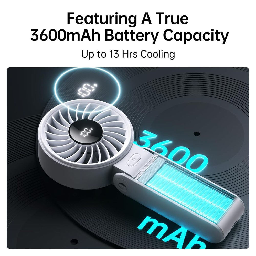 Picture of Jisulife Malaysia 3 in 1 Handheld Fan Life7 Powerful Portable Fan with LED Display Foldable as Desk Fan Hangable as Neck Fan (3600mAh Light Grey)