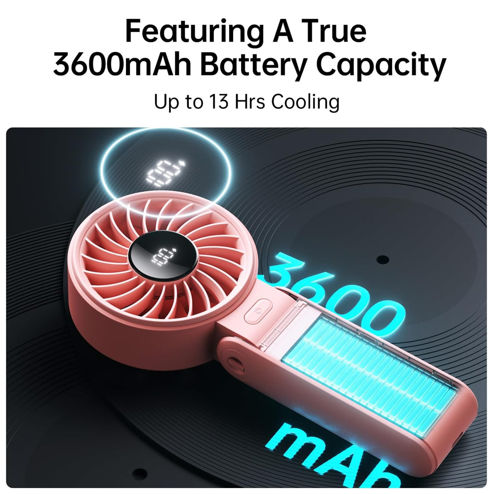 Picture of Jisulife Malaysia 3 in 1 Handheld Fan Life7 Powerful Portable Fan with LED Display Foldable as Desk Fan Hangable as Neck Fan (3600mAh Pink)