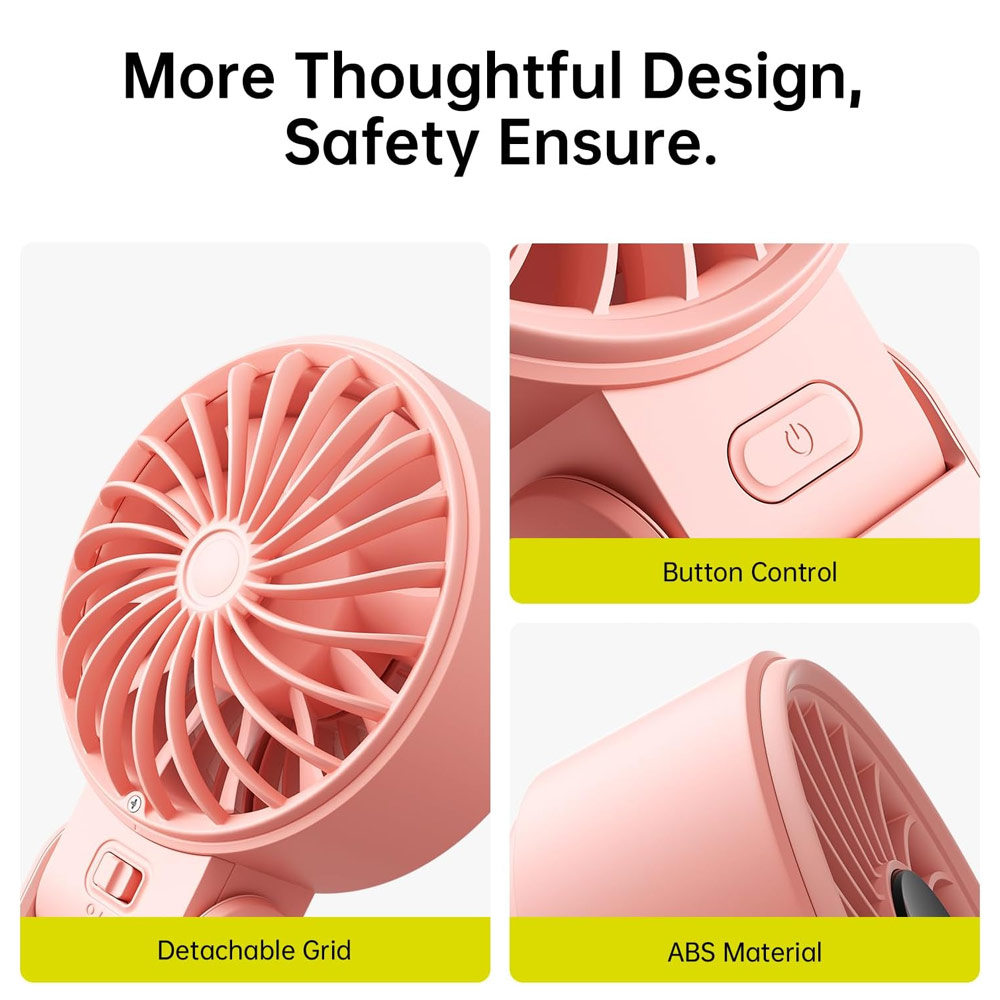Picture of Jisulife Malaysia 3 in 1 Handheld Fan Life7 Powerful Portable Fan with LED Display Foldable as Desk Fan Hangable as Neck Fan (3600mAh Pink)