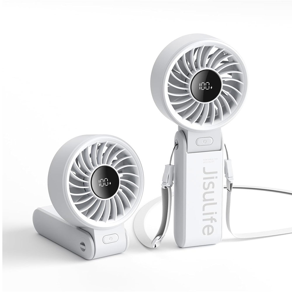 Picture of Jisulife Malaysia 3 in 1 Handheld Fan Life7 Powerful Portable Fan with LED Display Foldable as Desk Fan Hangable as Neck Fan (5000mAh Light Grey)