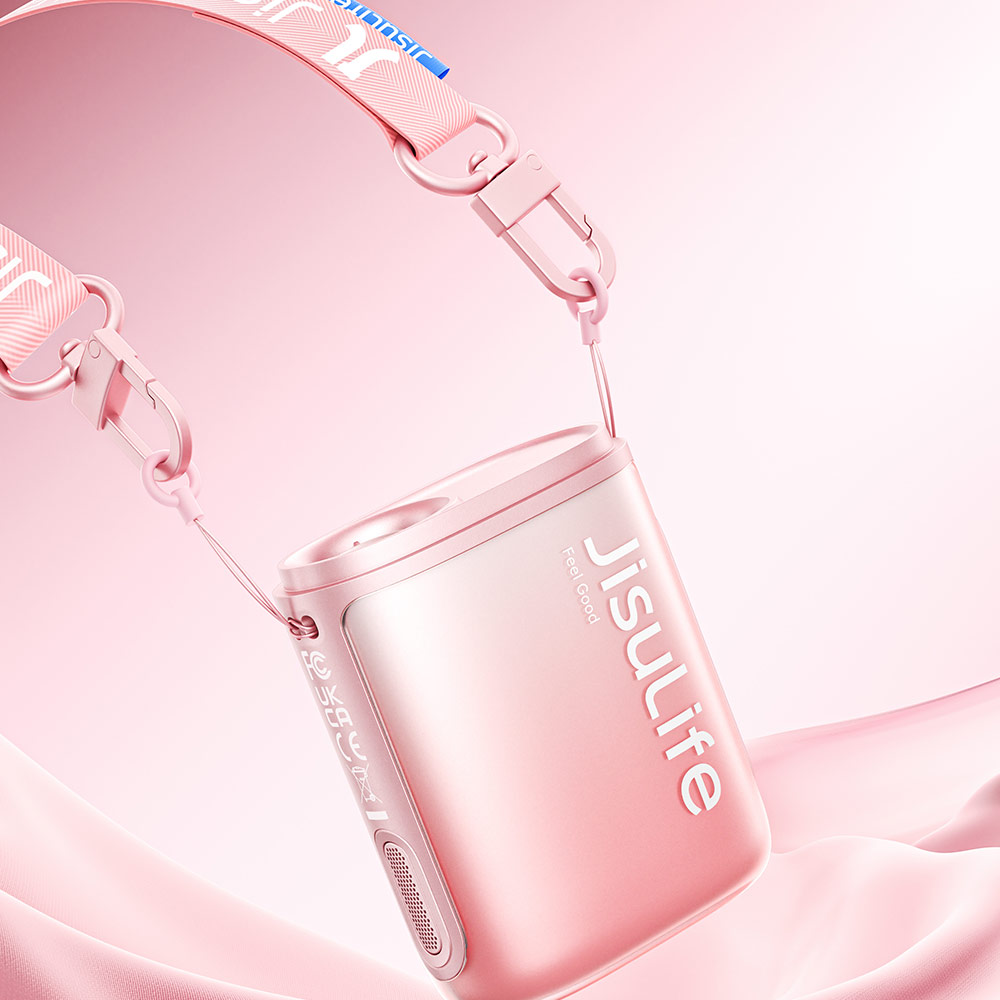 Picture of JisuLife Neck Fan Life5 100 Speed Turbo Cooling Handfree Portable Neck Fan Hang or Clipped Clip Fan (Pink)