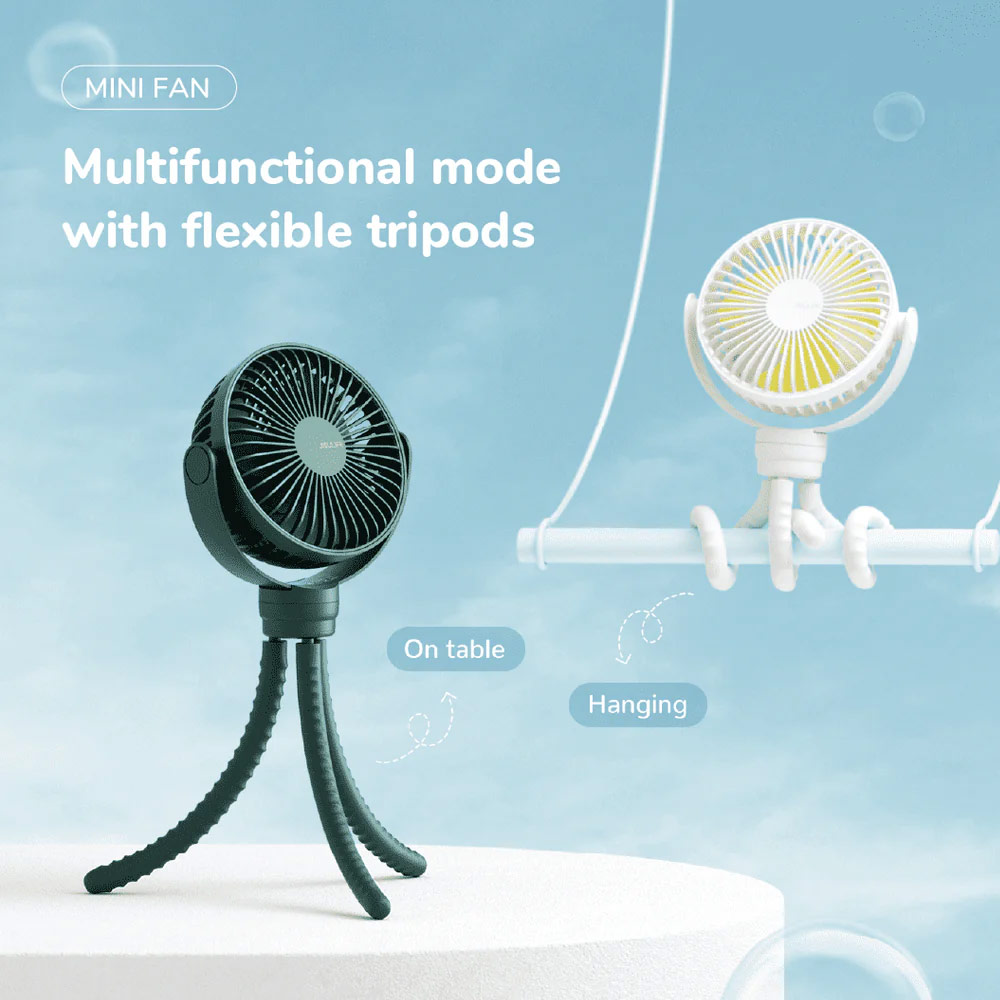 Picture of Jisulife Malaysia Child Safe Low Noise Stroller Car Seat Rotatable Flexible Tripod Mini Rechargeable Fan FA40A (White)