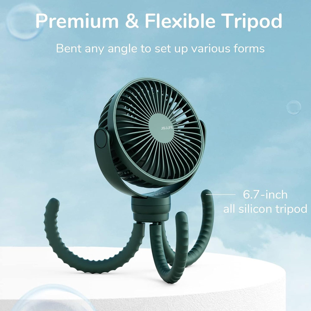 Picture of Jisulife Malaysia Child Safe Low Noise Stroller Car Seat Rotatable Flexible Tripod Mini Rechargeable Fan FA40A (Green)