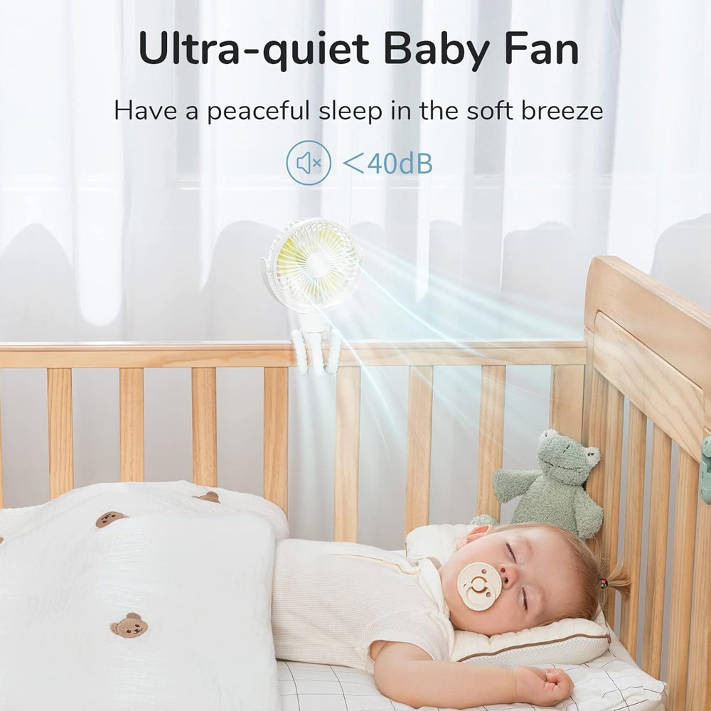 Picture of Jisulife Malaysia Child Safe Low Noise Stroller Car Seat Rotatable Flexible Tripod Mini Rechargeable Fan FA40A (White)