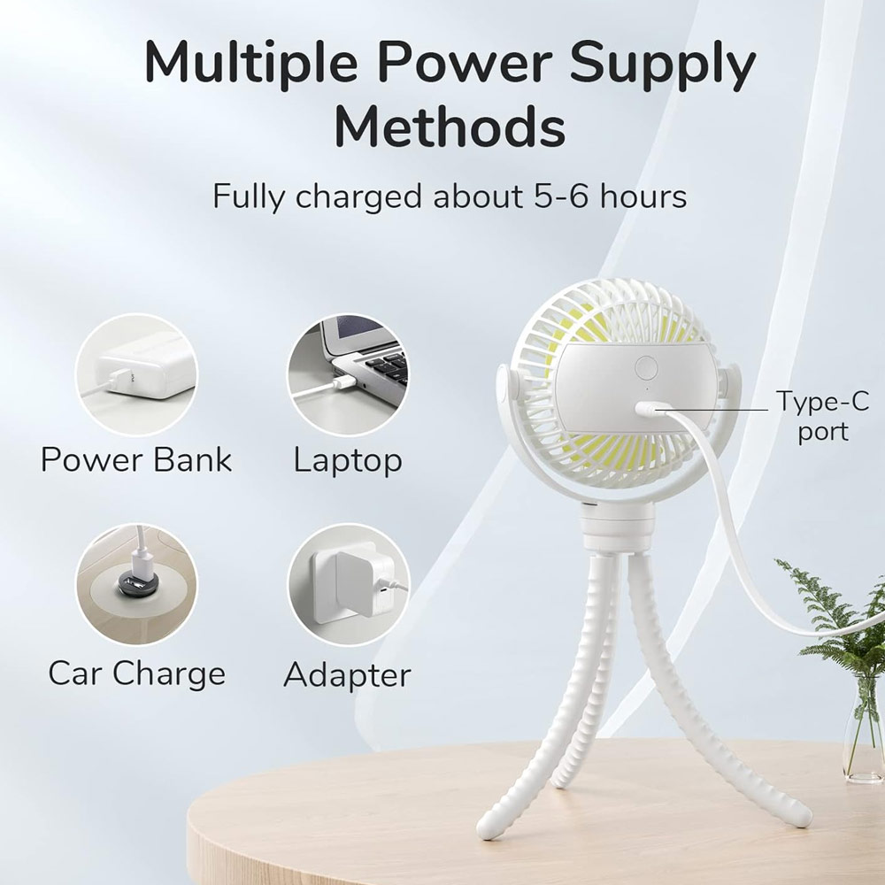 Picture of Jisulife Malaysia Child Safe Low Noise Stroller Car Seat Rotatable Flexible Tripod Mini Rechargeable Fan FA40A (White)