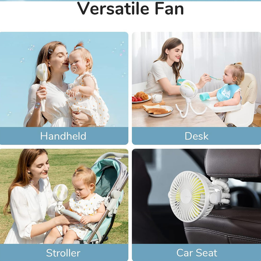 Picture of Jisulife Malaysia Child Safe Low Noise Stroller Car Seat Rotatable Flexible Tripod Mini Rechargeable Fan FA40A (White)