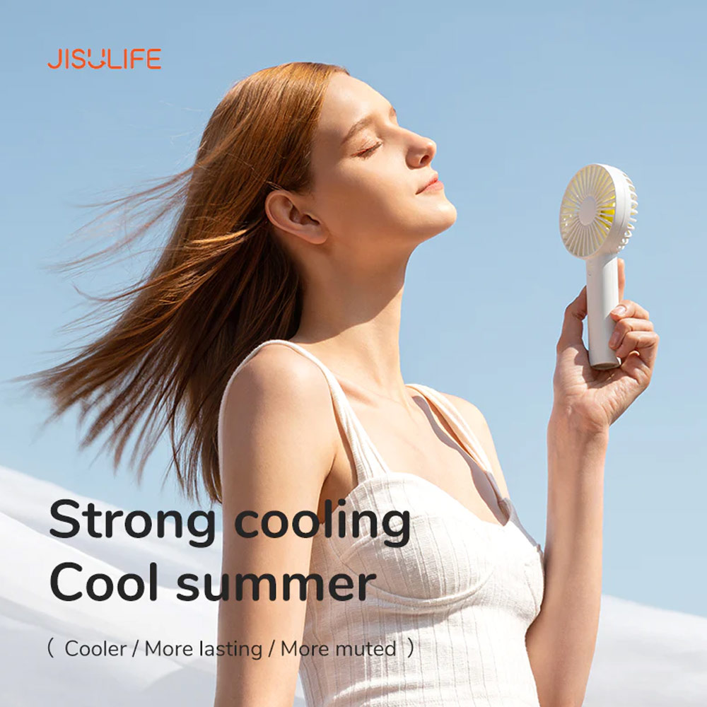 Picture of Jisulife Malaysia 3 Speed Wind Portable Fast Charge Rechargeble 2000mAh Handheld Fan for Outdoor Indoor Badminton Court Concert Picnic Camping FA21 (White)