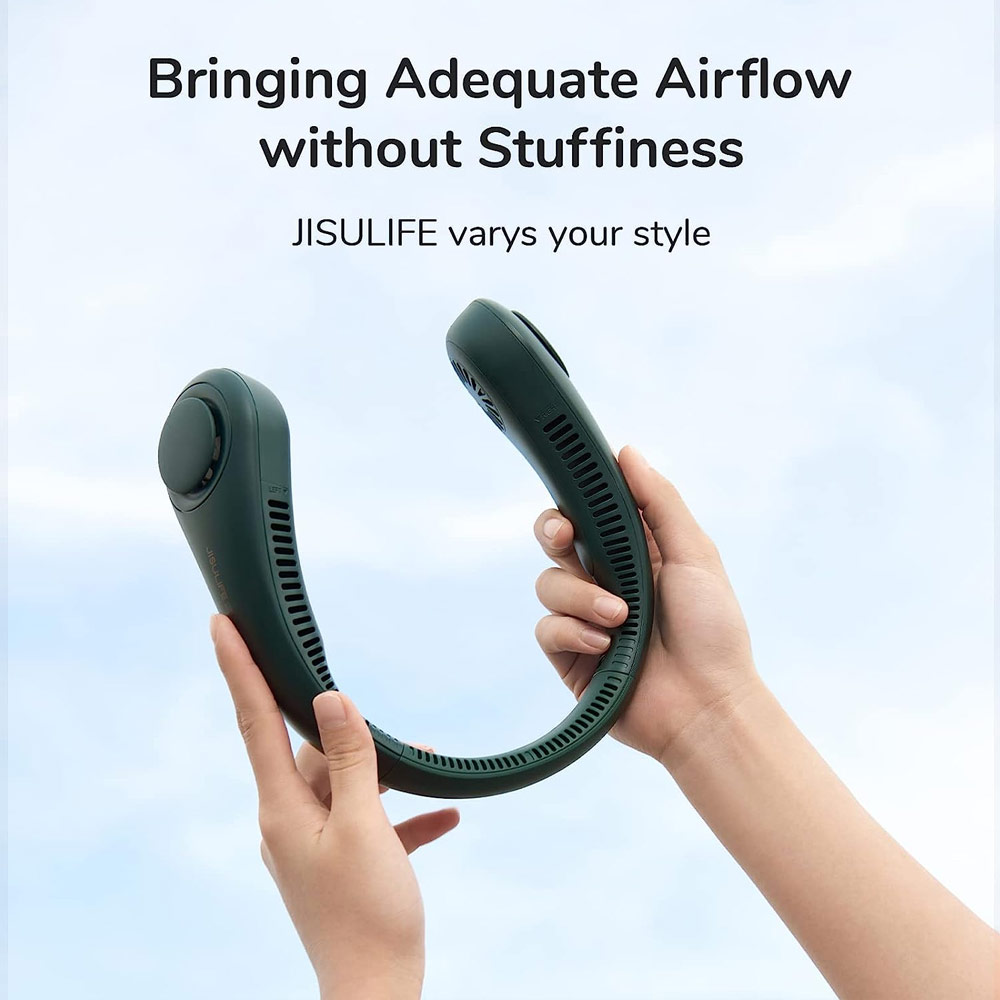 Picture of JISULIFE Malaysia Portable Neck Fan Hands Free Bladeless Fan 4000 mAh Battery Operated Wearable Personal Fan Leafless Rechargeable Headphone Design USB Powered Desk Fan 3 Speeds  for Running Badminton Indoor Court Concert Picnic Camping Outdoor Activity FA14  (Green)