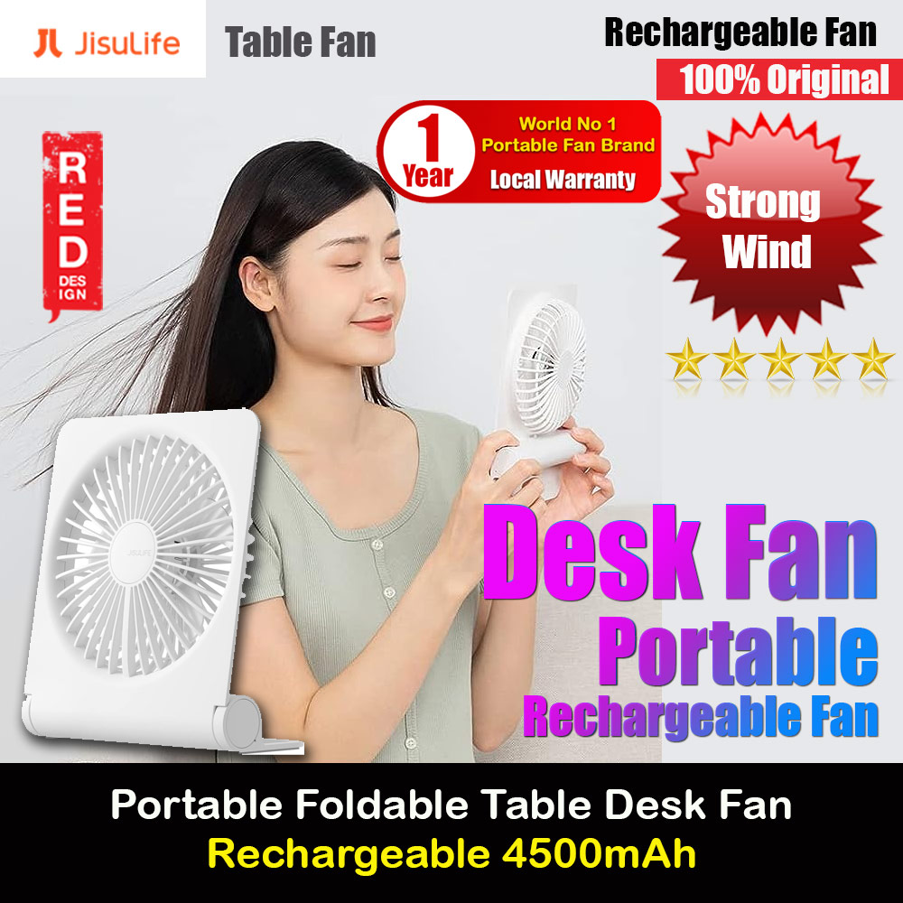 Picture of Jisulife Malaysia Ultra Slim Table Fan Lite Strong Air Flow 4 Speed Wind Portable Rechargeable 4500mAh Desktop Fan For Home Office Outdoor Travel (White) Red Design- Red Design Cases, Red Design Covers, iPad Cases and a wide selection of Red Design Accessories in Malaysia, Sabah, Sarawak and Singapore 