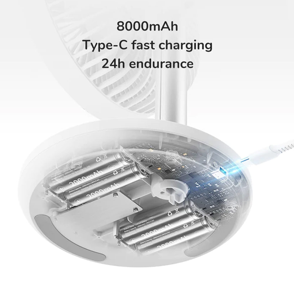 Picture of JISULIFE Malaysia Oscillating Rotation Desk Fan Portable Timer Setting Extendable Desktop Fan 8000mAh USB-C Rechargeable Electric Table Fan for Office Room Travel Outdoor Indoor Picnic FA13P (White)