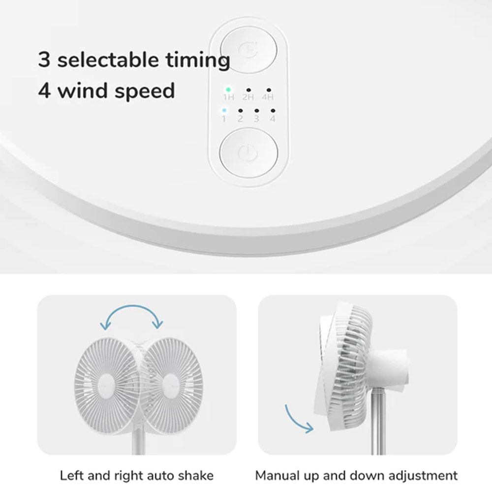 Picture of JISULIFE Malaysia Oscillating Rotation Desk Fan Portable Timer Setting Extendable Desktop Fan 8000mAh USB-C Rechargeable Electric Table Fan for Office Room Travel Outdoor Indoor Picnic FA13P (White)
