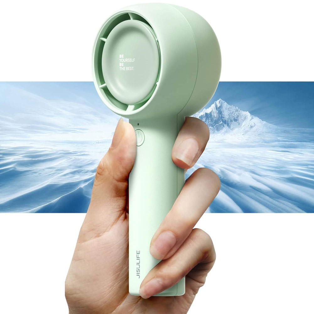 Picture of Jisulife Malaysia 3 Speed Turbo Strong Wind Portable Fast Charge Rechargeble 4500mAh Hidden Blade Handheld Mini Fan for Outdoor Indoor Badminton Court Concert Picnic Camping FA42 (Green)