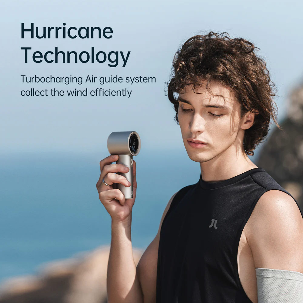 Picture of Jisulife Malaysia Super Power 100 Speed Turbo Strong Wind Portable Fast Charge Rechargeable 5000mAh Hidden Blade High Quality Handheld Mini Fan for Outdoor Indoor Badminton Court Concert Picnic Camping FA53Pro (Bright Brown)