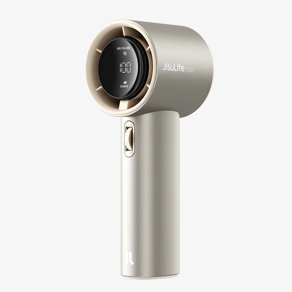 Picture of Jisulife Malaysia Super Power 100 Speed Turbo Strong Wind Portable Fast Charge Rechargeable 5000mAh Hidden Blade High Quality Handheld Mini Fan for Outdoor Indoor Badminton Court Concert Picnic Camping FA53Pro (Bright Brown)