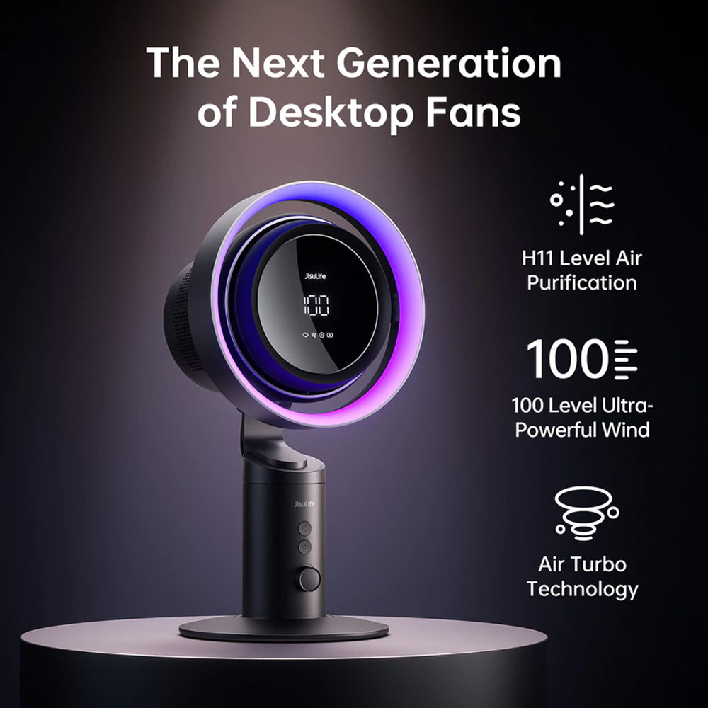 Picture of JISULIFE Malaysia 100 Speed Table Desk Bladeless Blade Less Fan Ultra Pro Portable Desktop Oscillating Fan Strong Airflow with Air Purifier Rechargeable Table Fan for Office Room Travel Outdoor Indoor Picnic Camping Jisulife Table Pro 3