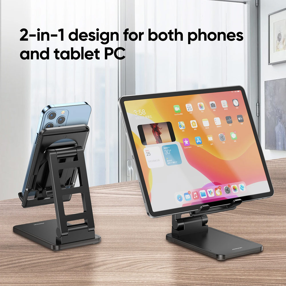 Picture of Joyroom ABS Pocket Size Mini Foldable Retractable Desktop Stand Holder Adjustable Phone Stand Tablet Stand Phone Holder iPad Holder with Space for Magsafe Charger for Online Study Online Meeting Movie View for iPhone 13 Pro Max iPad (White)