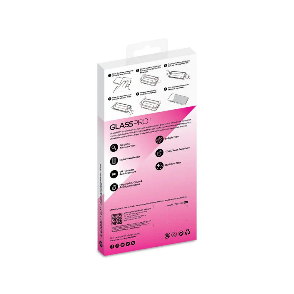 Picture of Apple iPhone 14 Pro 6.1 Screen Protector | Momax 3D Full Coverage Tempered Glass Screen Protector for Apple iPhone 15 6.1 14 Pro 6.1  with Easy DIY Installation Kit Helper  (HD Ultra Clear Black)