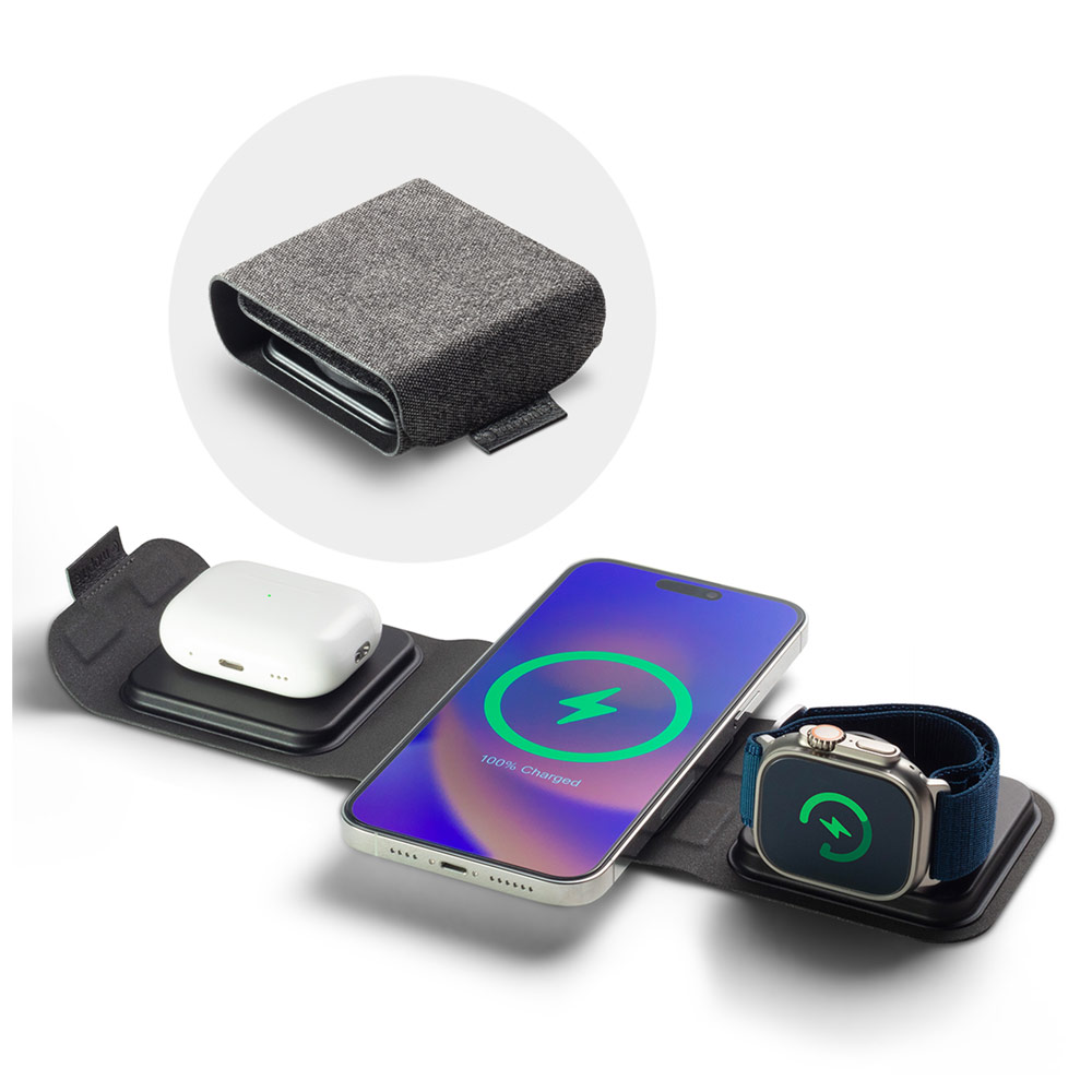 Picture of Apple iPhone 13 6.1 Charger | Mophie 3 in 1 Travel Charger 15W Magnetic Wireless Stand wireless charging stand compatible  MagSafe for Smartphones iPhone Apple Watch Airpods (Black)