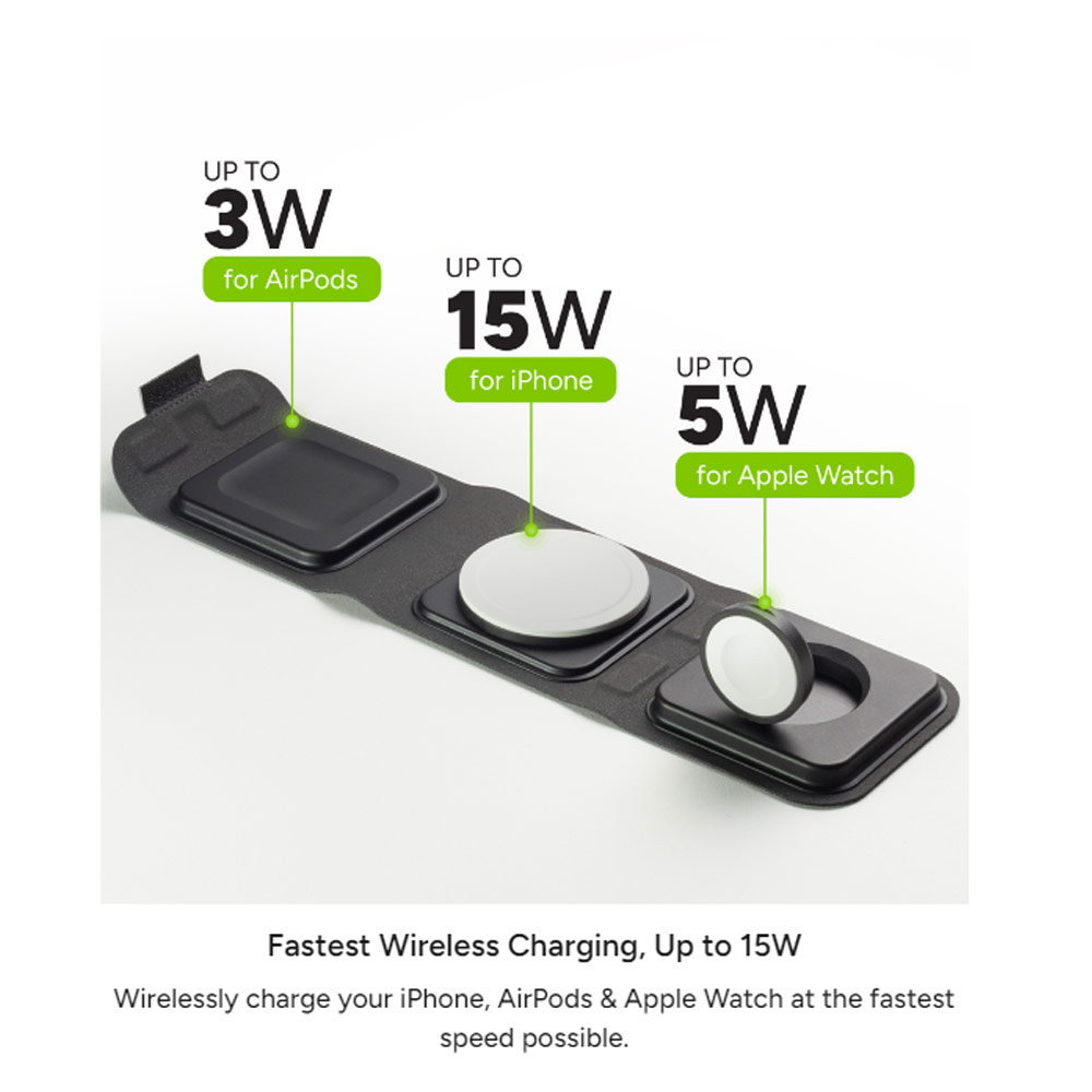 Picture of Apple iPhone 13 6.1 Charger | Mophie 3 in 1 Travel Charger 15W Magnetic Wireless Stand wireless charging stand compatible  MagSafe for Smartphones iPhone Apple Watch Airpods (Black)