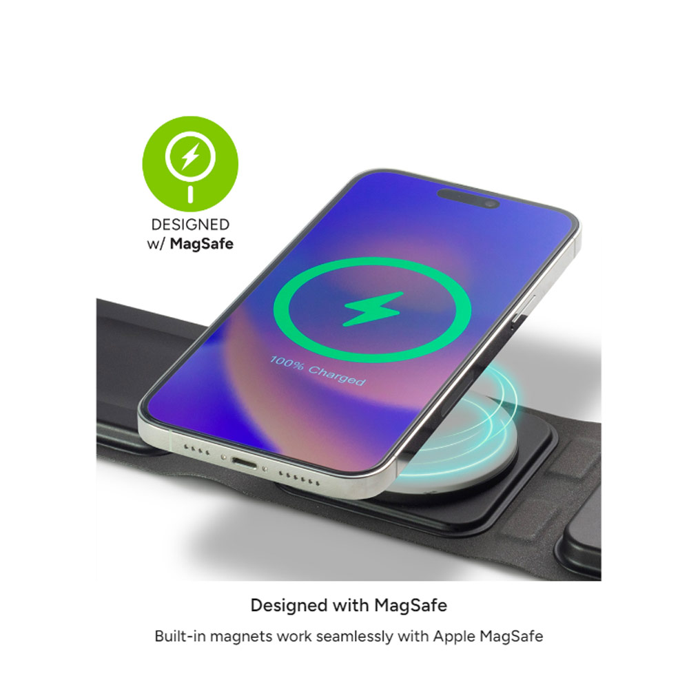 Picture of Apple iPhone 13 6.1 Charger | Mophie 3 in 1 Travel Charger 15W Magnetic Wireless Stand wireless charging stand compatible  MagSafe for Smartphones iPhone Apple Watch Airpods (Black)