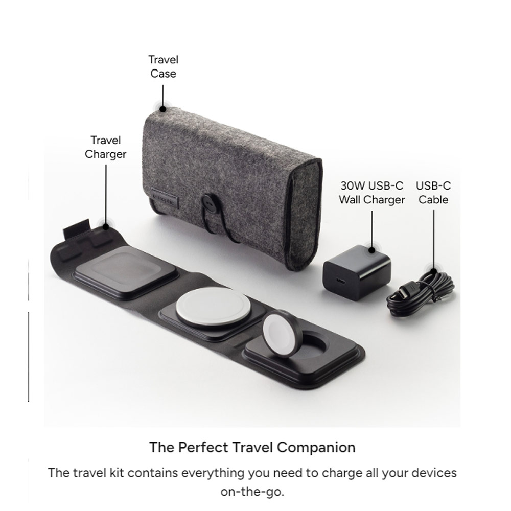 Picture of Apple iPhone 13 6.1 Charger | Mophie 3 in 1 Travel Charger 15W Magnetic Wireless Stand wireless charging stand compatible  MagSafe for Smartphones iPhone Apple Watch Airpods (Black)