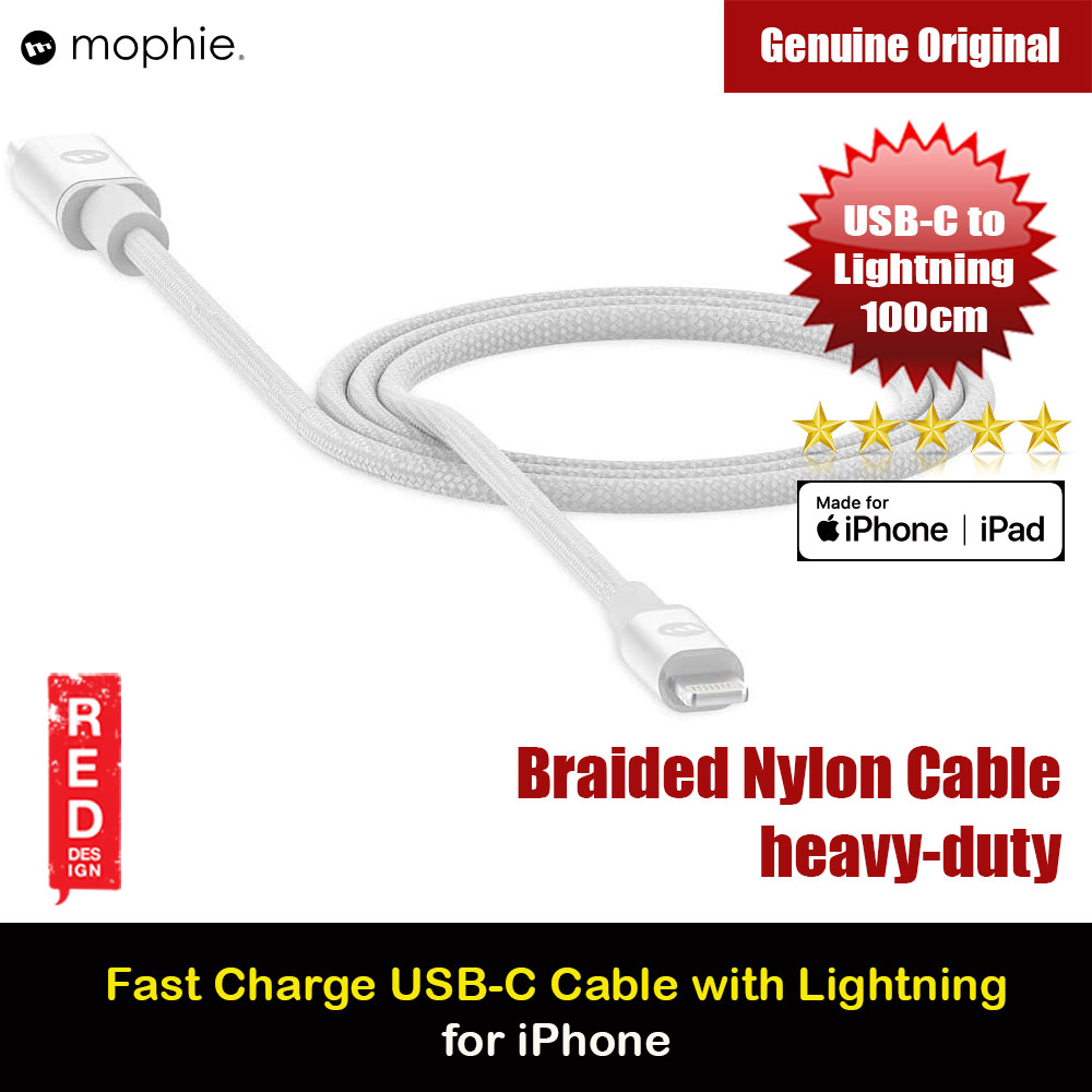 Picture of Mophie Nylon Braid Heavy Duty MFI Certified USB-C to Lightning Cable 100cm (White) Red Design- Red Design Cases, Red Design Covers, iPad Cases and a wide selection of Red Design Accessories in Malaysia, Sabah, Sarawak and Singapore 