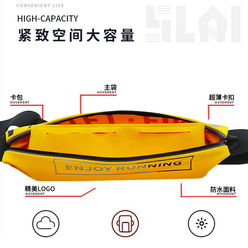 Picture of Pictet Fino Nylon Lycra Elastic Water Splash Proof Sweat Proof Belt Running Belt Waist Bag with Reflective Sticker (Black)