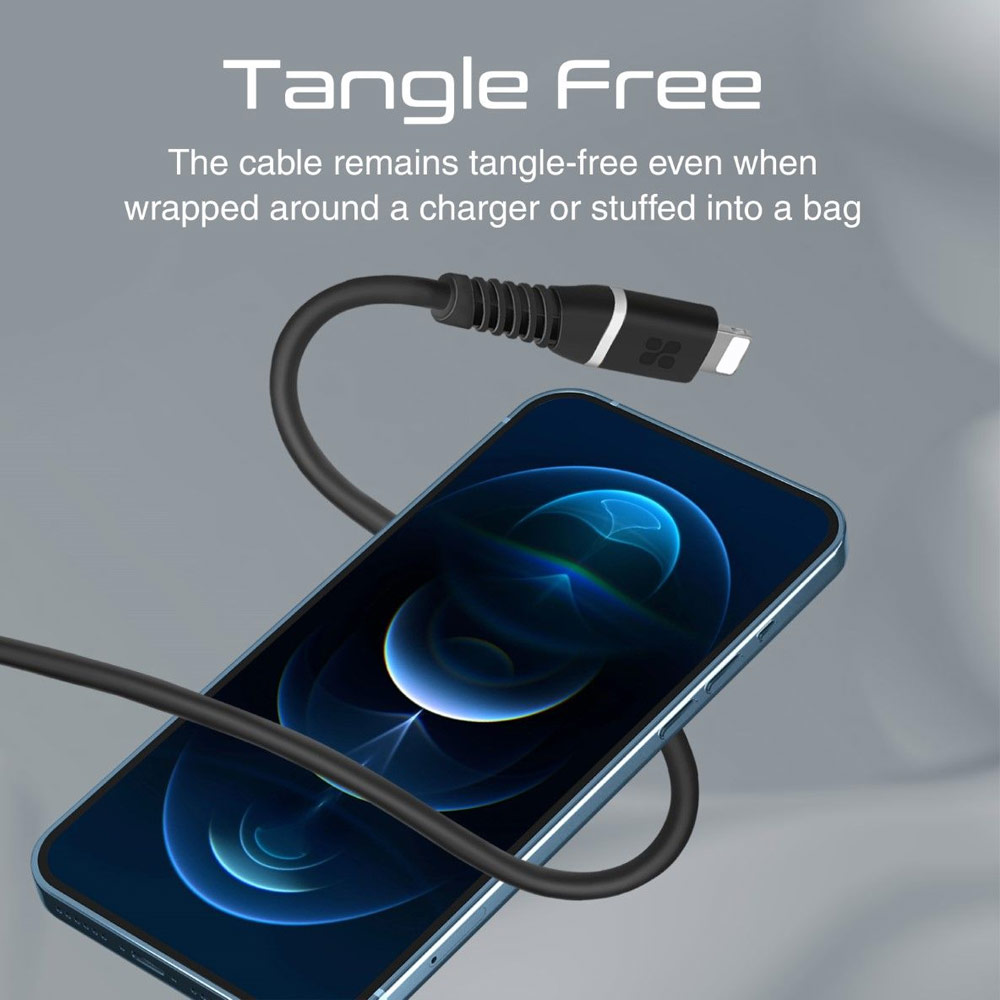 Picture of Promate Ultra Fast USB C to Lightning 20W Fast Charging Soft Silicone cable for iPhone 13 Pro Max IPad Airpods Pro PowerLine-Ci120 (Black)