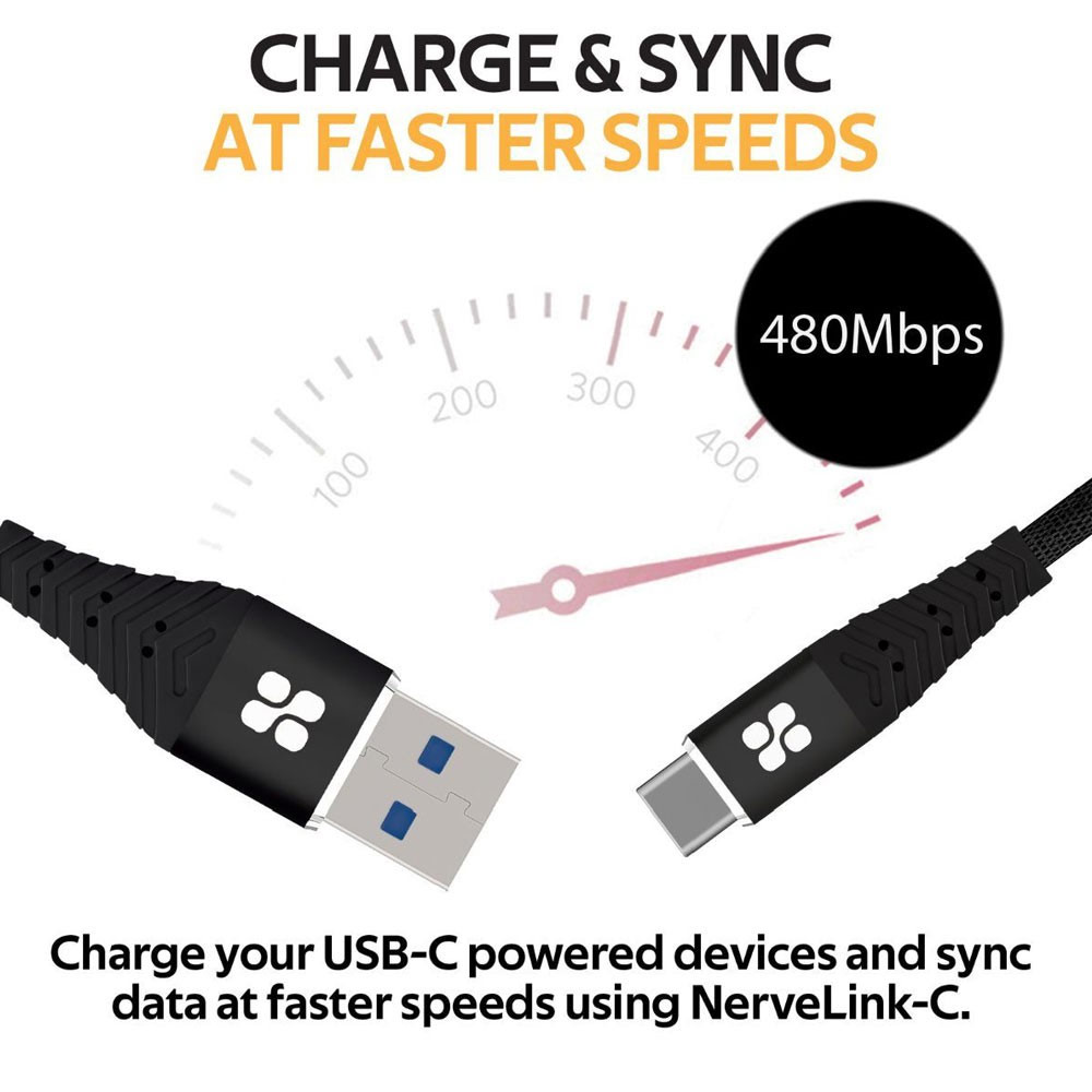 Picture of Promate USB-C™ Cable 3A Fast Charging Heavy Duty Fast Sync Charge 1.2 Meter USB-A to Type C Cable Nervelink-C (Black)