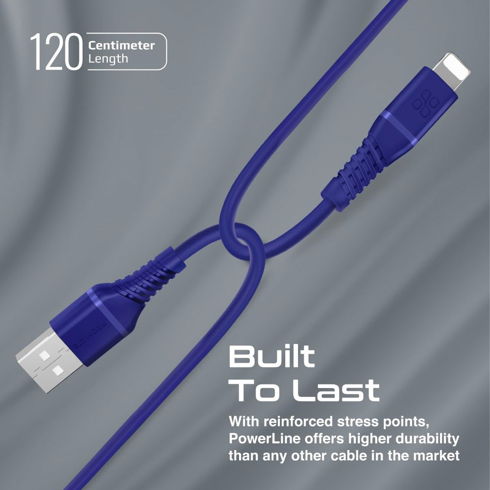 Picture of Promate Ultra Fast USB A to Lightning 2.4A Fast Charging Soft Silicone cable for iPhone 13 Pro Max IPad Airpods Pro PowerLine-Ai120 (Blue)