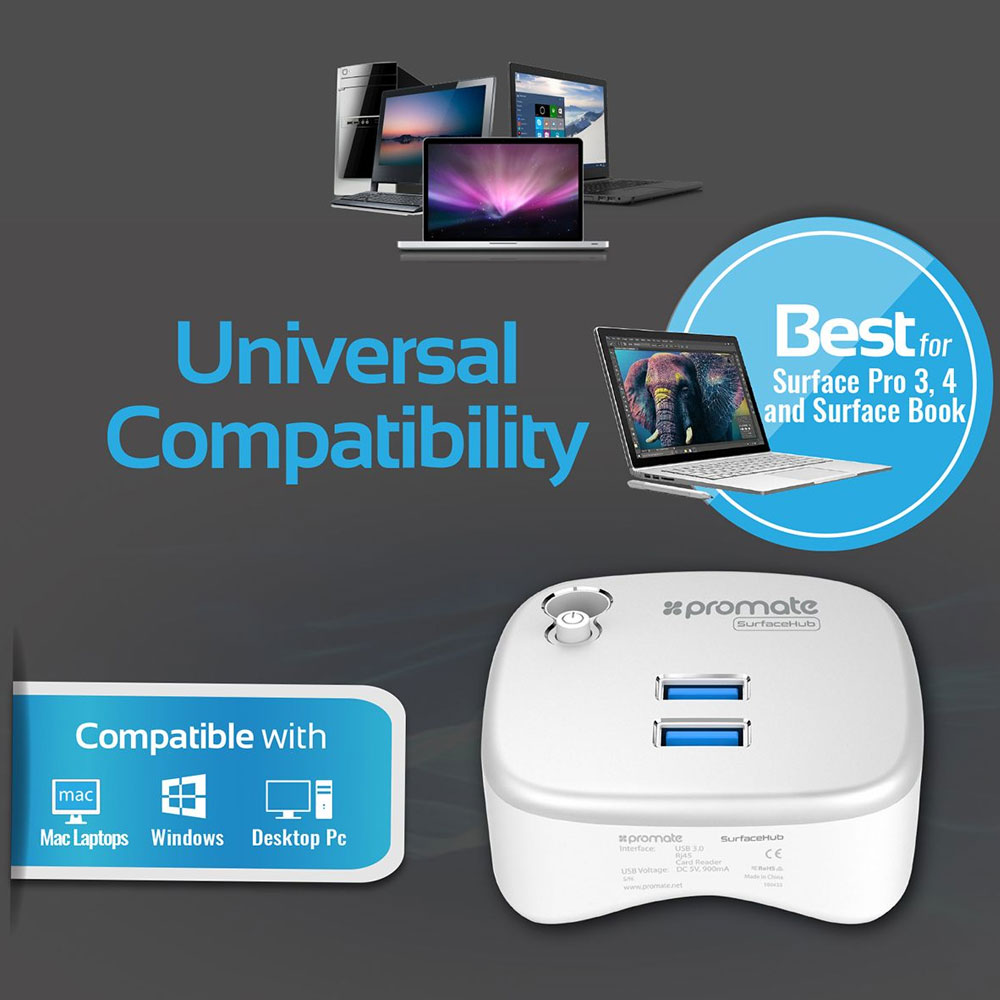 Picture of Promate All-in-One Portable USB 3.0 Docking Station USB 3.0 Card Reader Lan Port Pen Dock Compatible with Surface Pro 3 4 Surface Book Ultrabook Notebooks Laptops SurfaceHub