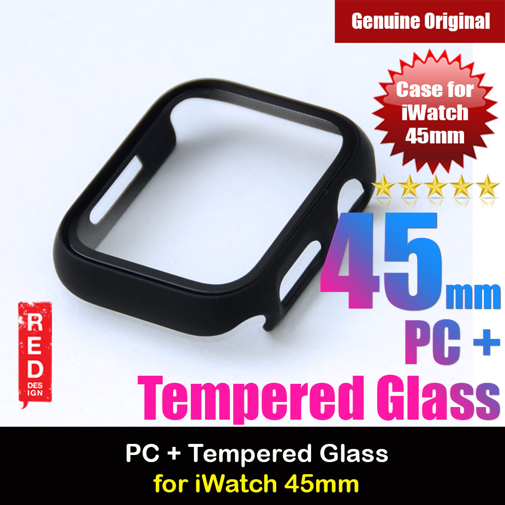 Picture of Apple Watch 45mm Case | Red Design PC and Tempered Glass Full Coverage Case Splash Proof for Apple Watch 45mm Series 7 (Black)
