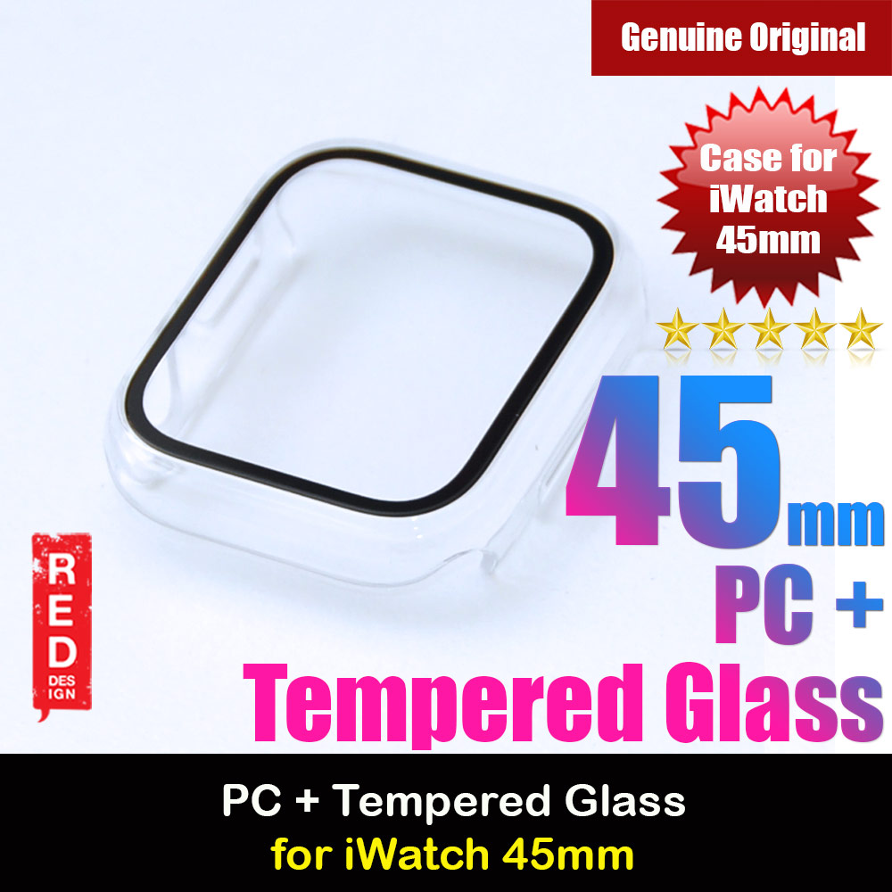 Picture of Apple Watch 45mm Case | Red Design PC and Tempered Glass Full Coverage Case Splash Proof for Apple Watch 45mm Series 7 (Clear)