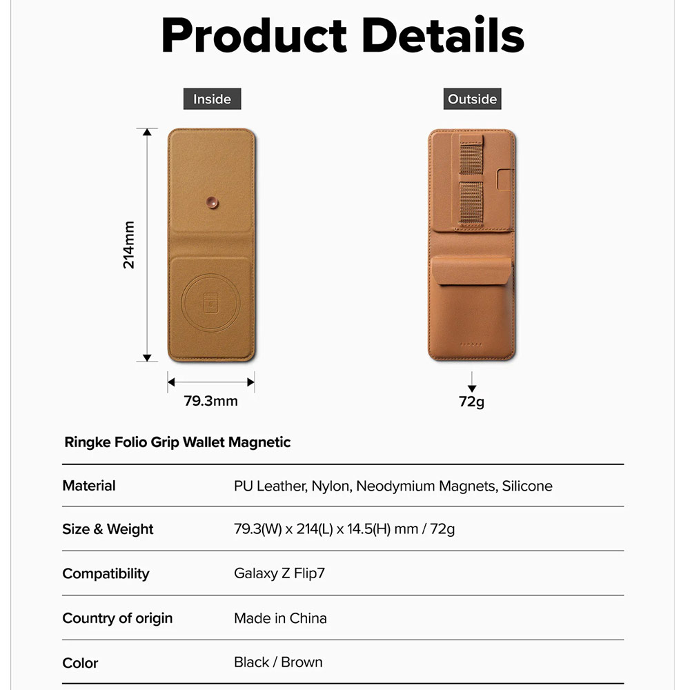 Picture of Samsung Galaxy Z Flip 7  | Ringke Folio Grip Wallet Magnetic for Samsung Galaxy Z Flip 7 (Black)