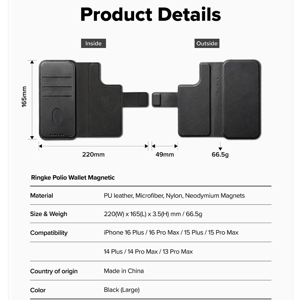 Picture of Apple iPhone 15 Plus 6.7 | Ringke Folio Wallet Magnetic Flip Cover Card Holder for iPhone 16 Pro Max iPhone 16 Plus (Black)