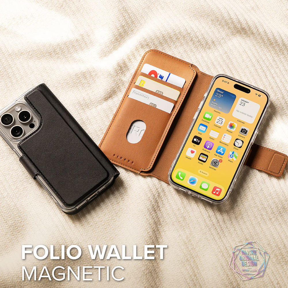 Picture of Apple iPhone 15 Plus 6.7 | Ringke Folio Wallet Magnetic Flip Cover Card Holder for iPhone 16 Pro Max iPhone 16 Plus (Brown)