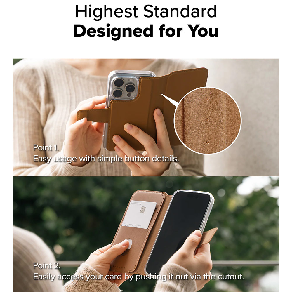 Picture of Apple iPhone 15 Plus 6.7 | Ringke Folio Wallet Magnetic Flip Cover Card Holder for iPhone 16 Pro Max iPhone 16 Plus (Brown)