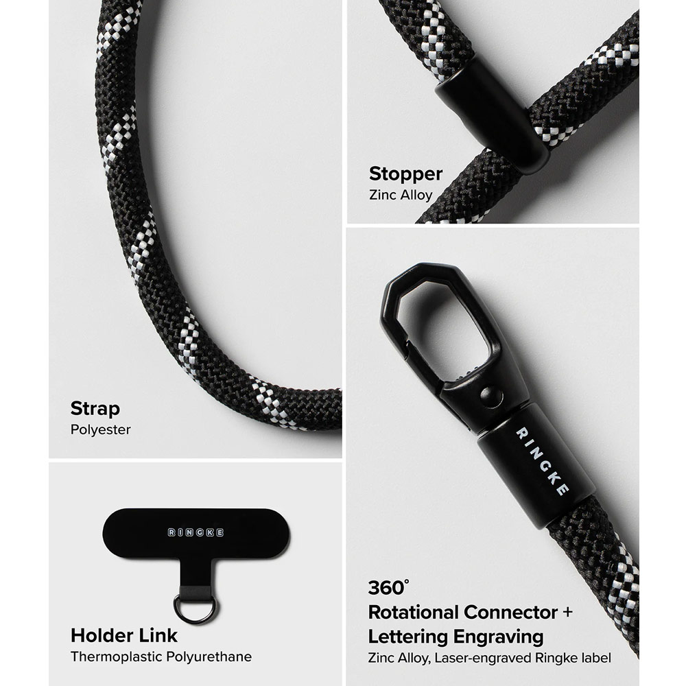 Picture of Ringke Holder Link and Flow Hand Strap P-Type Wrist Strap Phone Strap for closed-bottom phone case (Shadow Black)