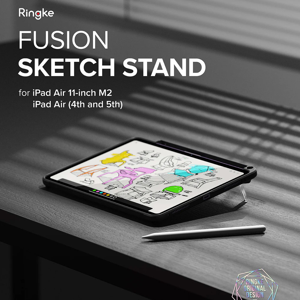 Picture of Apple iPad Air 11 M3 2025 Case | Ringke Fusion Sketch Stand Case Horizontal Vertical Multi Angle Stand Back Drop Protection Case for iPad Air 11" M2 6th Gen 4th Gen 5th Gen 2020 2022 2024 M3 2025 (Black)