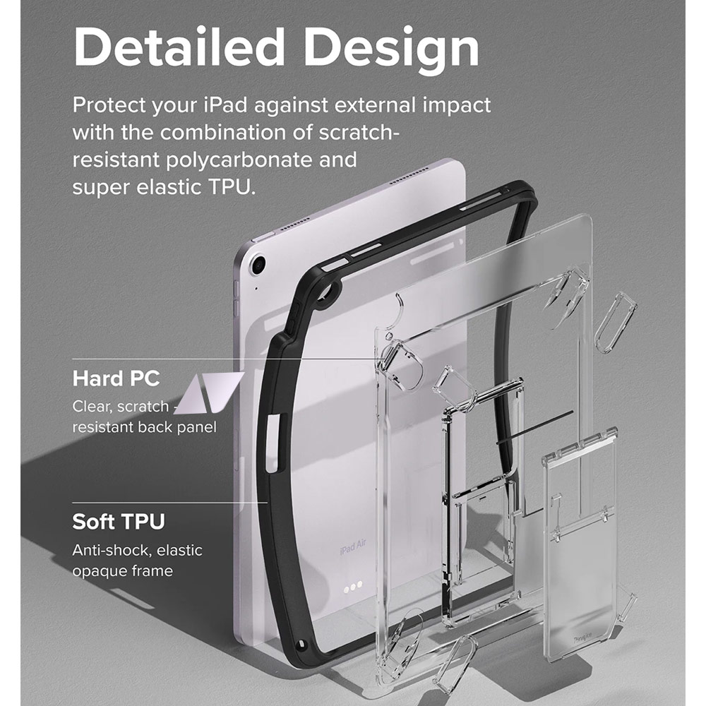 Picture of Apple iPad Air 11 M3 2025 Case | Ringke Fusion Sketch Stand Case Horizontal Vertical Multi Angle Stand Back Drop Protection Case for iPad Air 11" M2 6th Gen 4th Gen 5th Gen 2020 2022 2024 M3 2025 (Black)