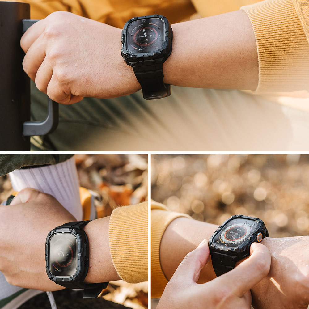 Picture of Apple Watch 49mm Ultra 3 Case | Ringke Fusion X Guard Sporty Case and Strap for Apple Watch Series 8 49mm Ultra Case (Black)
