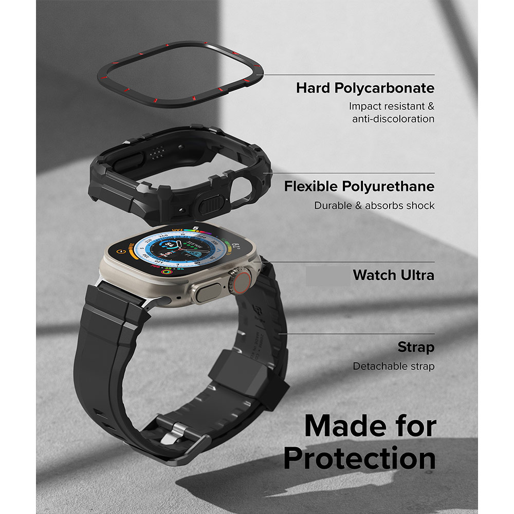 Picture of Apple Watch 49mm	Ultra 3 Case | Ringke Fusion X Guard Protection Case Strap Band for Apple Watch Ultra 49mm (Black Red Index)