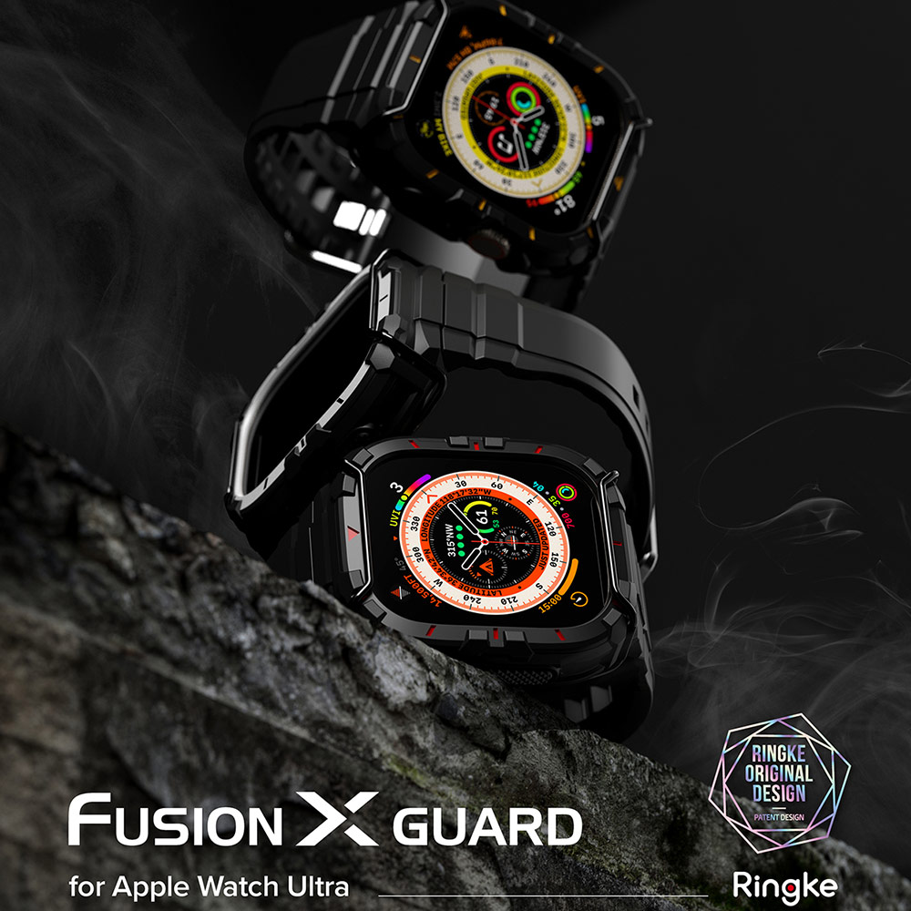 Picture of Apple Watch 49mm Ultra Case | Ringke Fusion X Guard Protection Case Strap Band for Apple Watch Ultra 49mm (Black Red Index Wired)