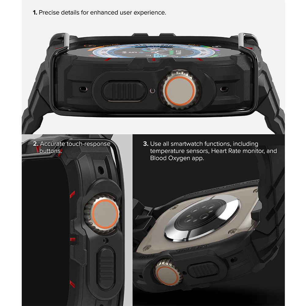 Picture of Apple Watch 49mm Ultra Case | Ringke Fusion X Guard Protection Case Strap Band for Apple Watch Ultra 49mm (Black Red Index Wired)