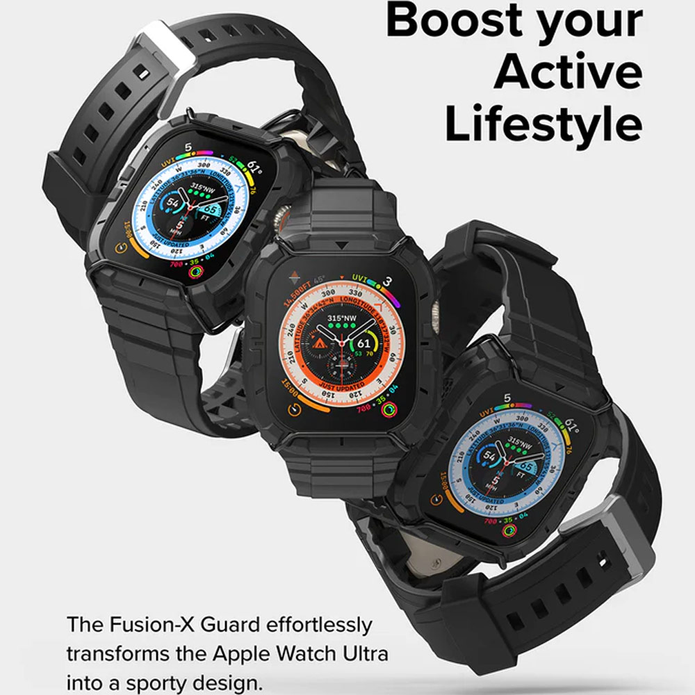 Picture of Apple Watch 49mm Ultra 3 Case | Ringke Fusion X Guard Wired Version Sporty Case and Strap for Apple Watch Series 8 49mm Ultra Case (Wired Black)