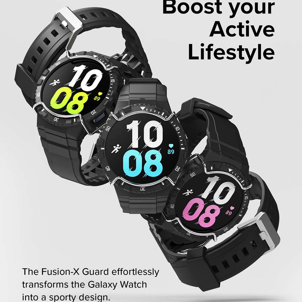 Picture of Samsung Galaxy Watch 4 44mm Case | Ringke Fusion X Guard Wired Protection Case Strap Band for Samsung Galaxy Watch 5 Series 4 Series 44mm (Black White Index Wired)