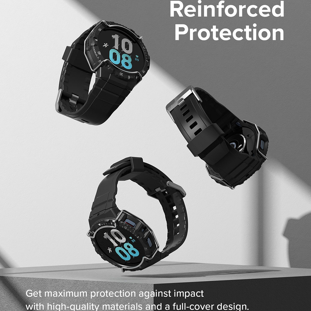 Picture of Samsung Galaxy Watch 4 44mm Case | Ringke Fusion X Guard Wired Protection Case Strap Band for Samsung Galaxy Watch 5 Series 4 Series 44mm (Black White Index Wired)