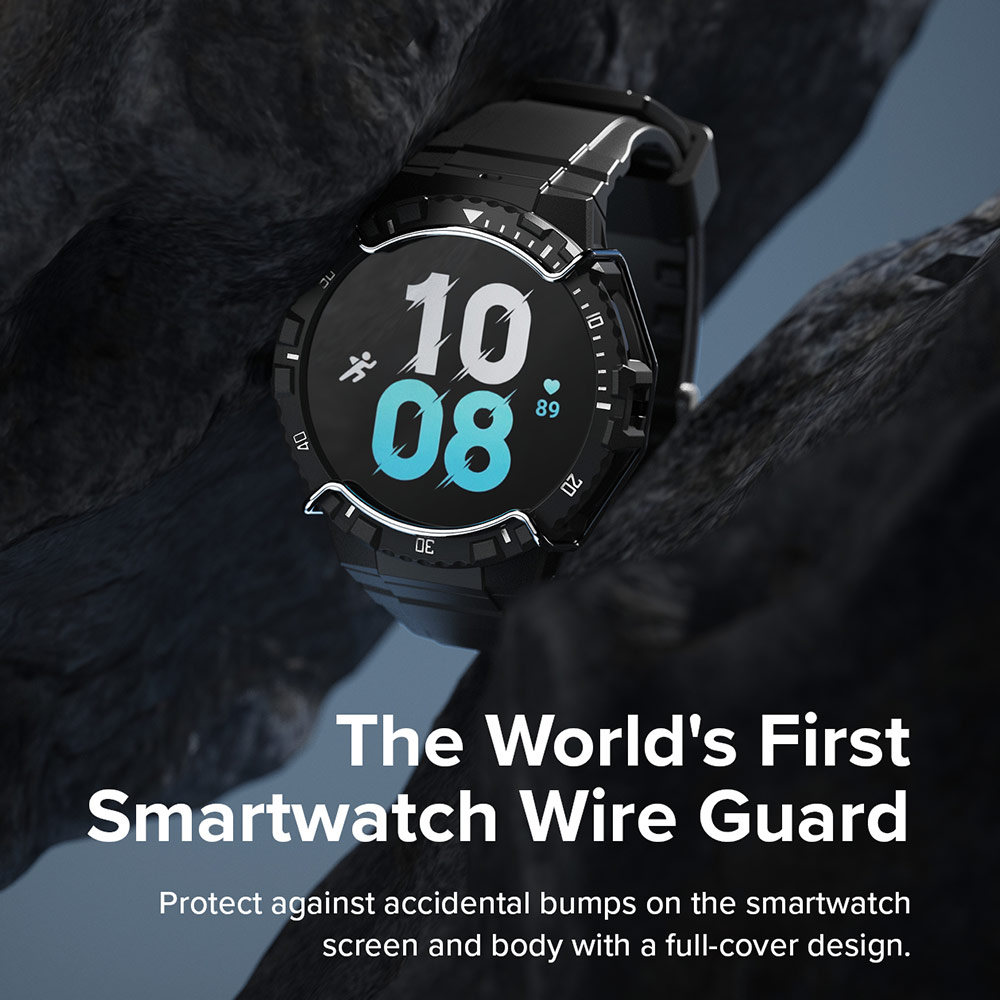 Picture of Samsung Galaxy Watch 4 44mm Case | Ringke Fusion X Guard Wired Protection Case Strap Band for Samsung Galaxy Watch 5 Series 4 Series 44mm (Black White Index Wired)