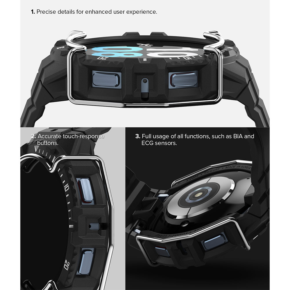 Picture of Samsung Galaxy Watch 4 44mm Case | Ringke Fusion X Guard Wired Protection Case Strap Band for Samsung Galaxy Watch 5 Series 4 Series 44mm (Black White Index Wired)