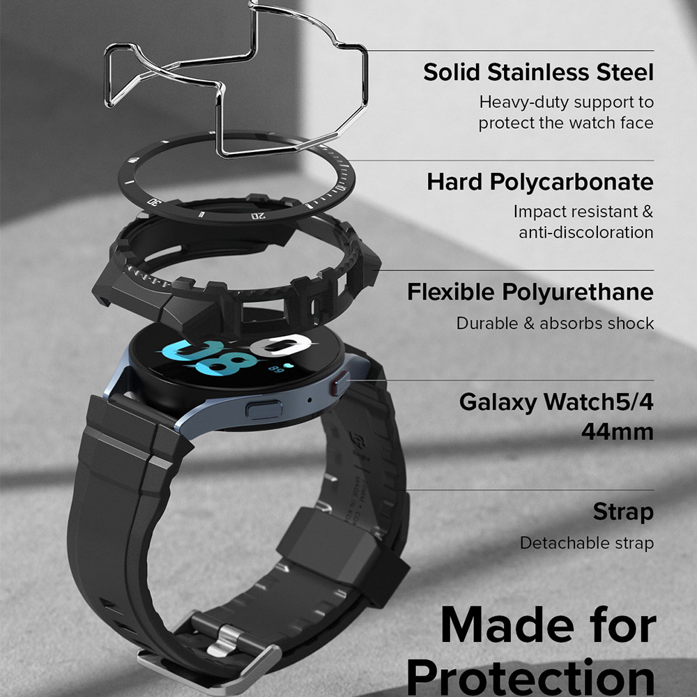 Picture of Samsung Galaxy Watch 4 44mm Case | Ringke Fusion X Guard Wired Protection Case Strap Band for Samsung Galaxy Watch 5 Series 4 Series 44mm (Black White Index Wired)